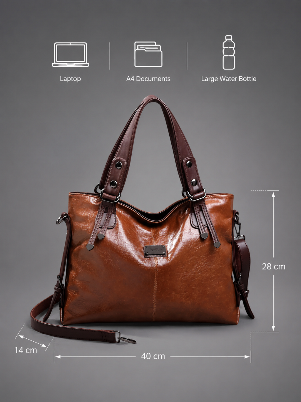 Soft Vegan Leather Tote with Belted Handles