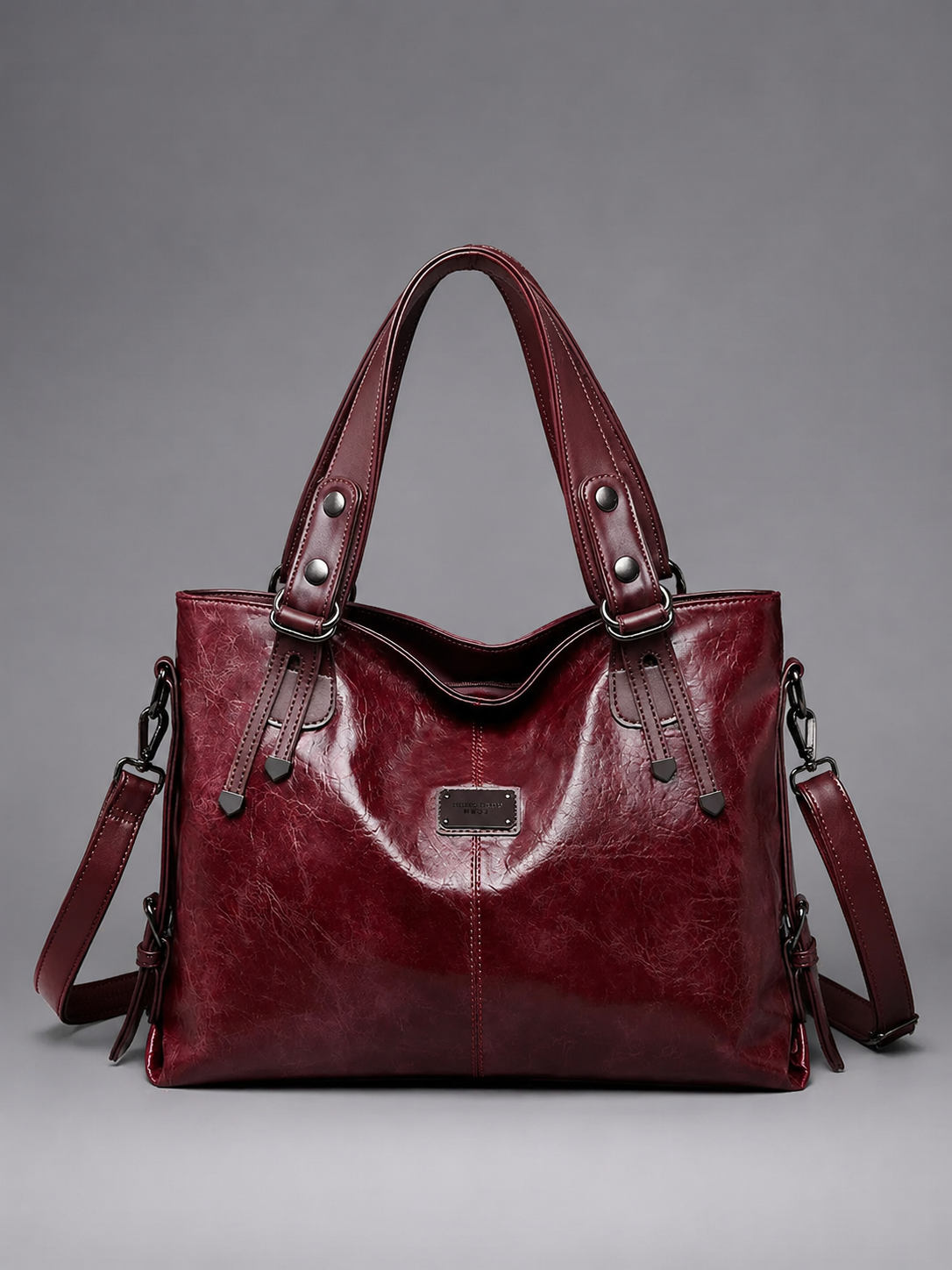 Soft Vegan Leather Tote with Belted Handles