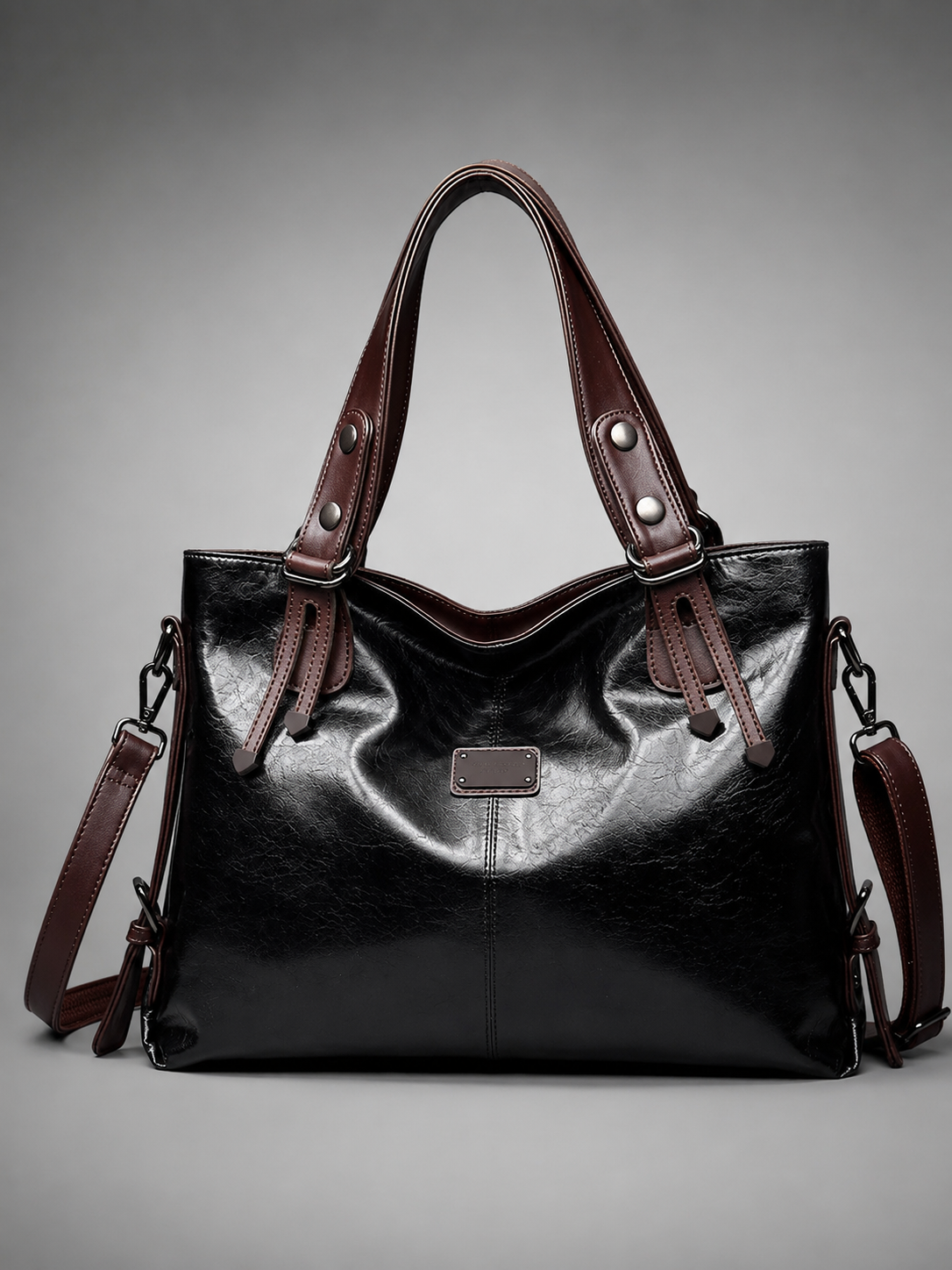 Soft Vegan Leather Tote with Belted Handles