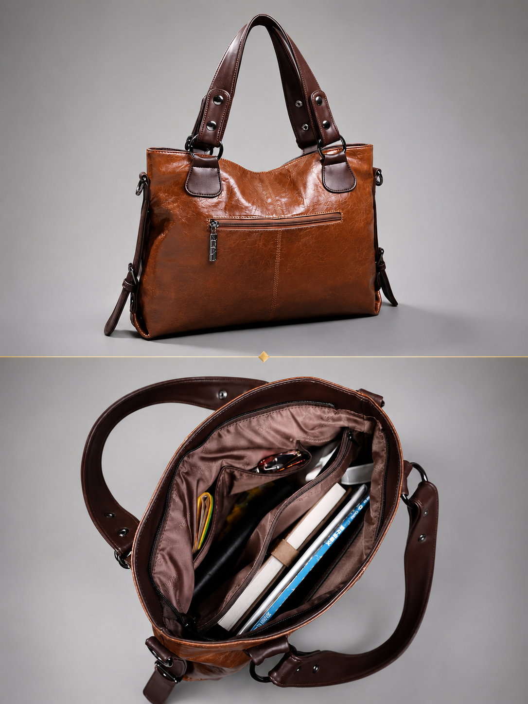 Soft Vegan Leather Tote with Belted Handles