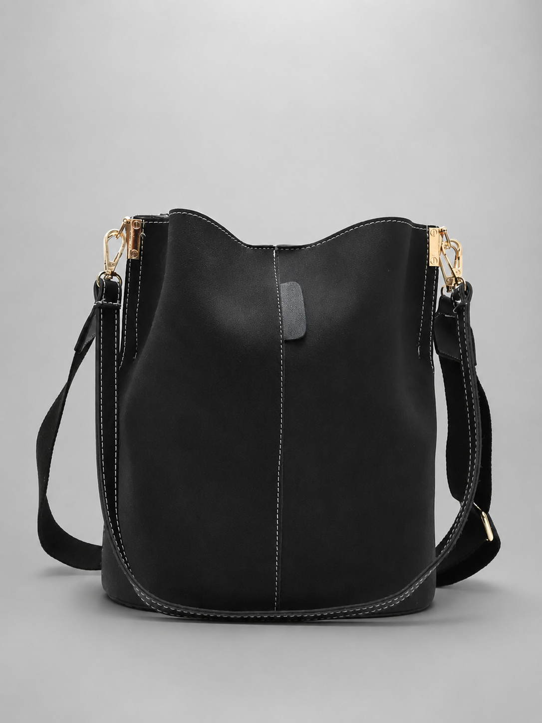 Vegan Suede Bucket Bag with Two Straps
