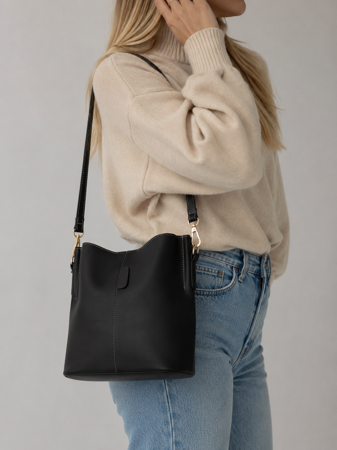 Vegan Suede Bucket Bag with Two Straps