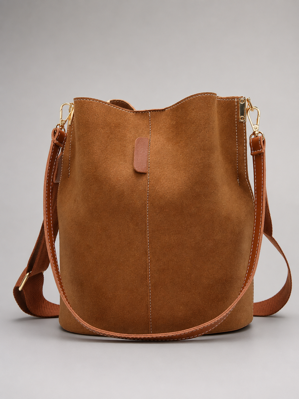 Vegan Suede Bucket Bag with Two Straps