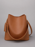 Minimalist Vegan Leather Bucket Bag with Tassel
