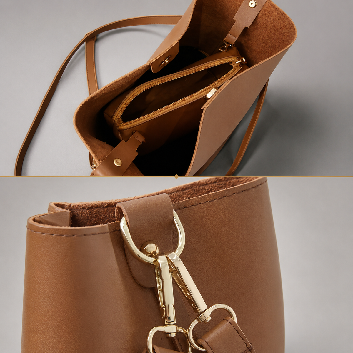 Minimalist Vegan Leather Bucket Bag with Tassel