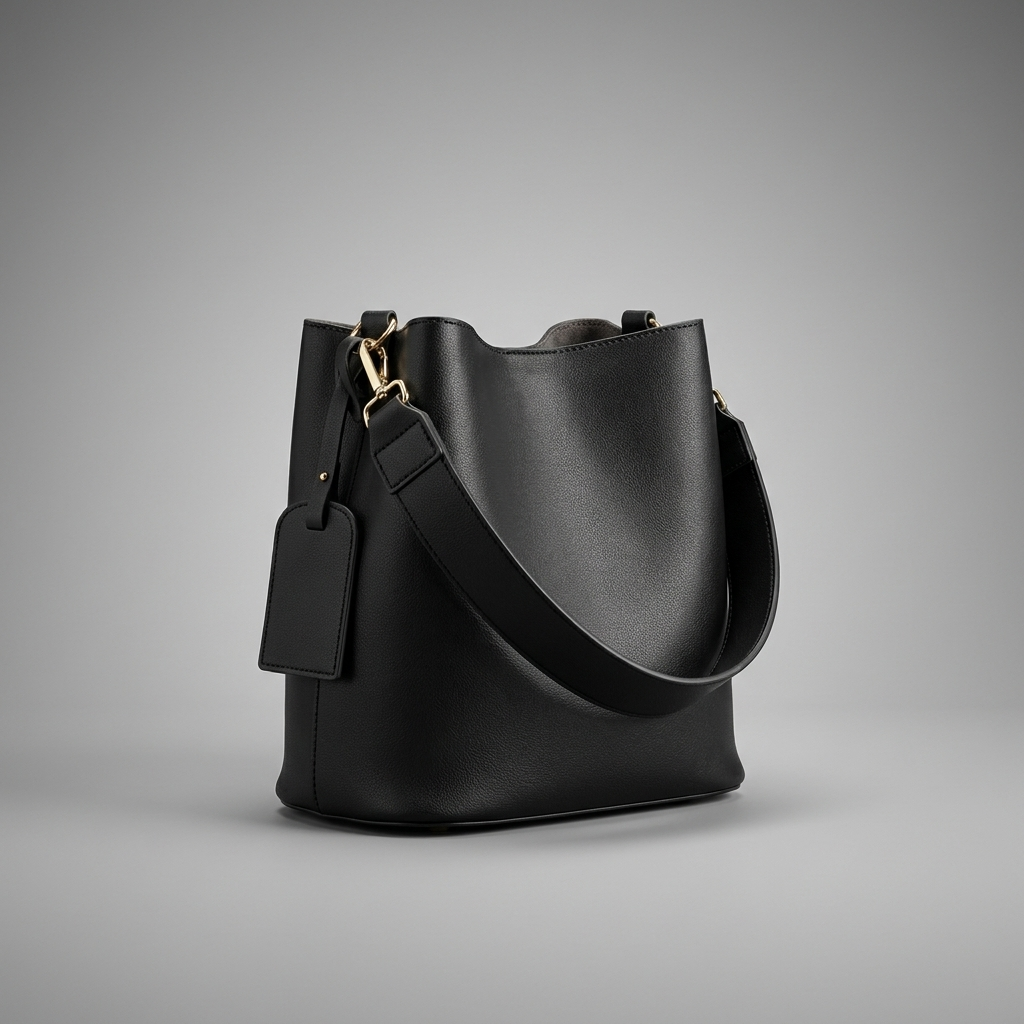 Minimalist Vegan Leather Bucket Bag with Tassel