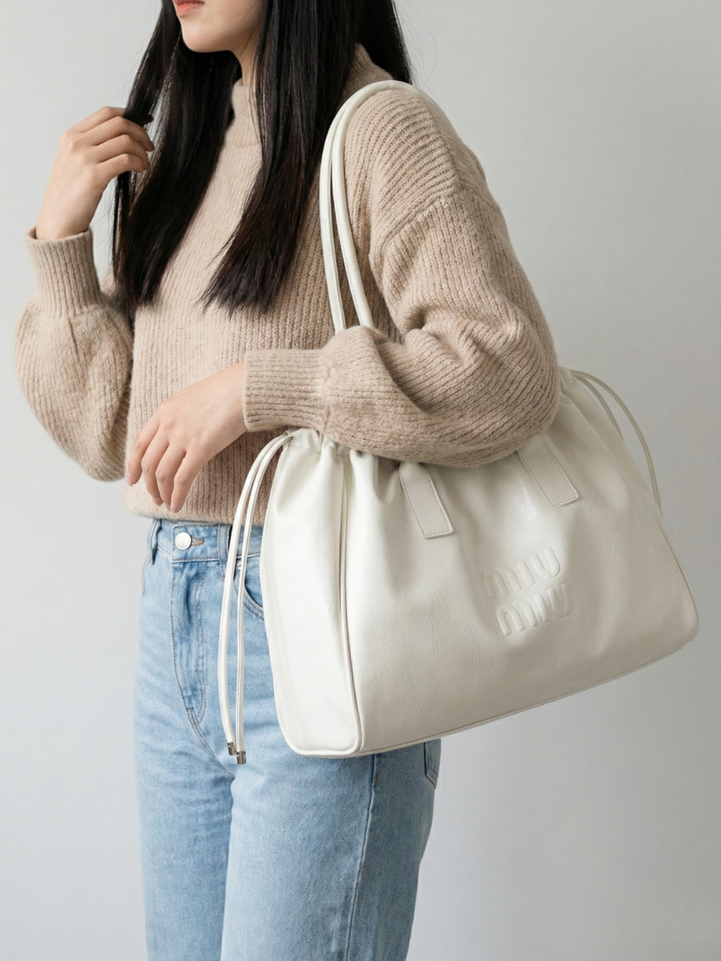 Large White Structured Work Tote