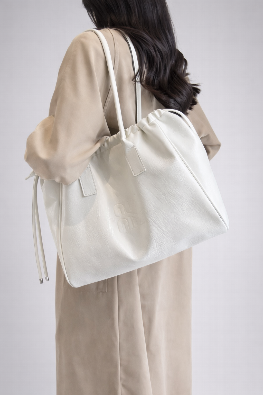Large White Structured Work Tote