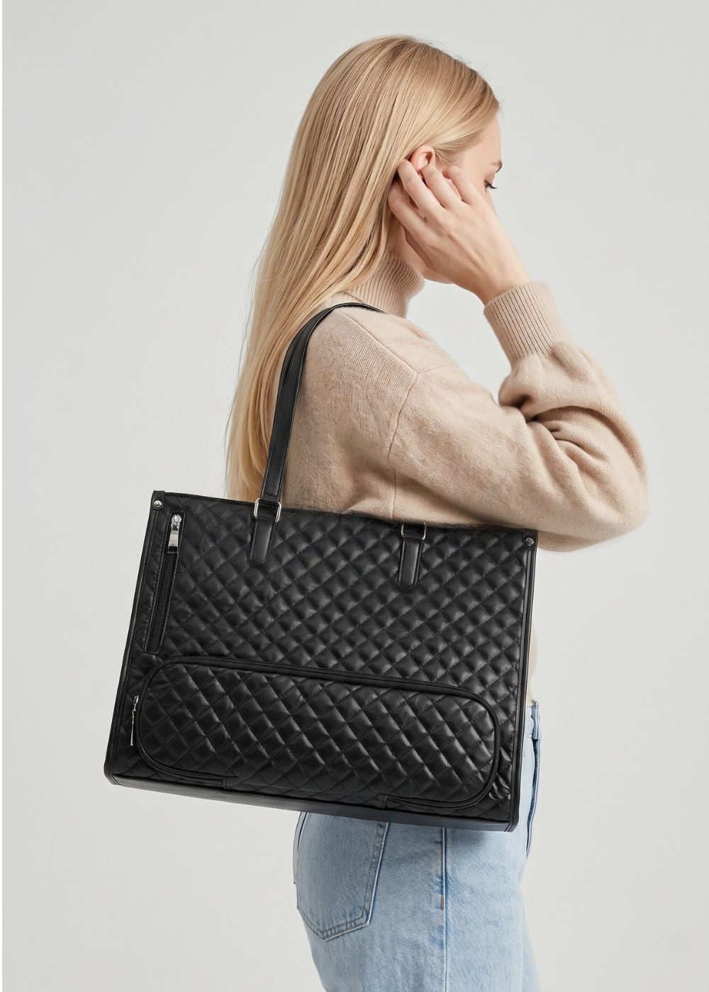 Quilted Insulated Lunch Work Tote in Black