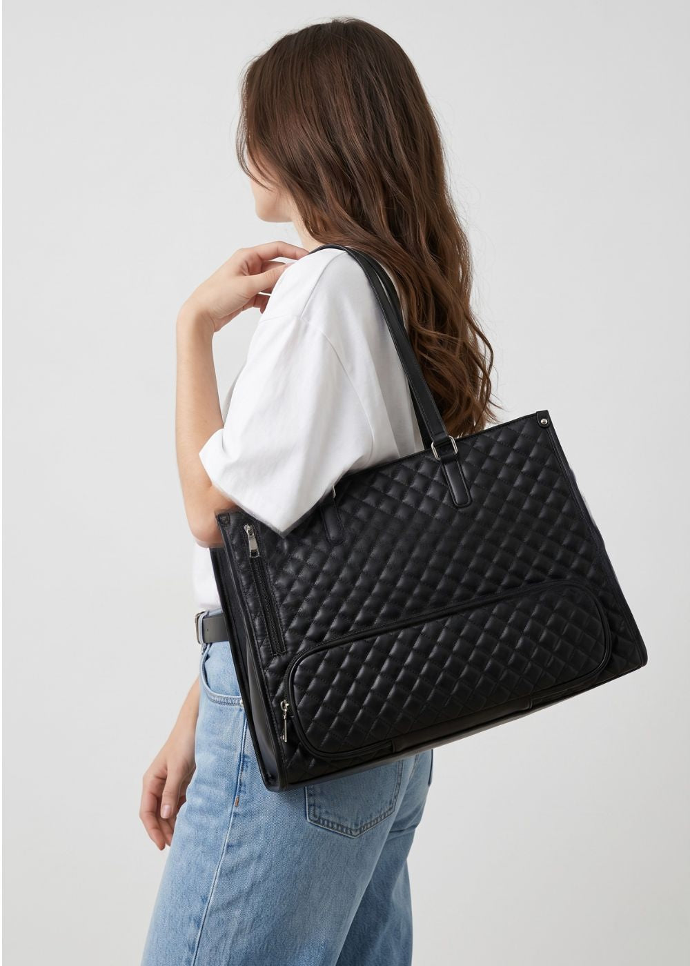 Quilted Insulated Lunch Work Tote in Black
