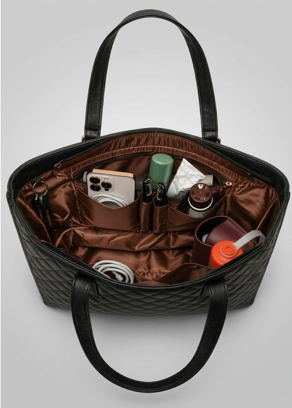 Quilted Insulated Lunch Work Tote in Black
