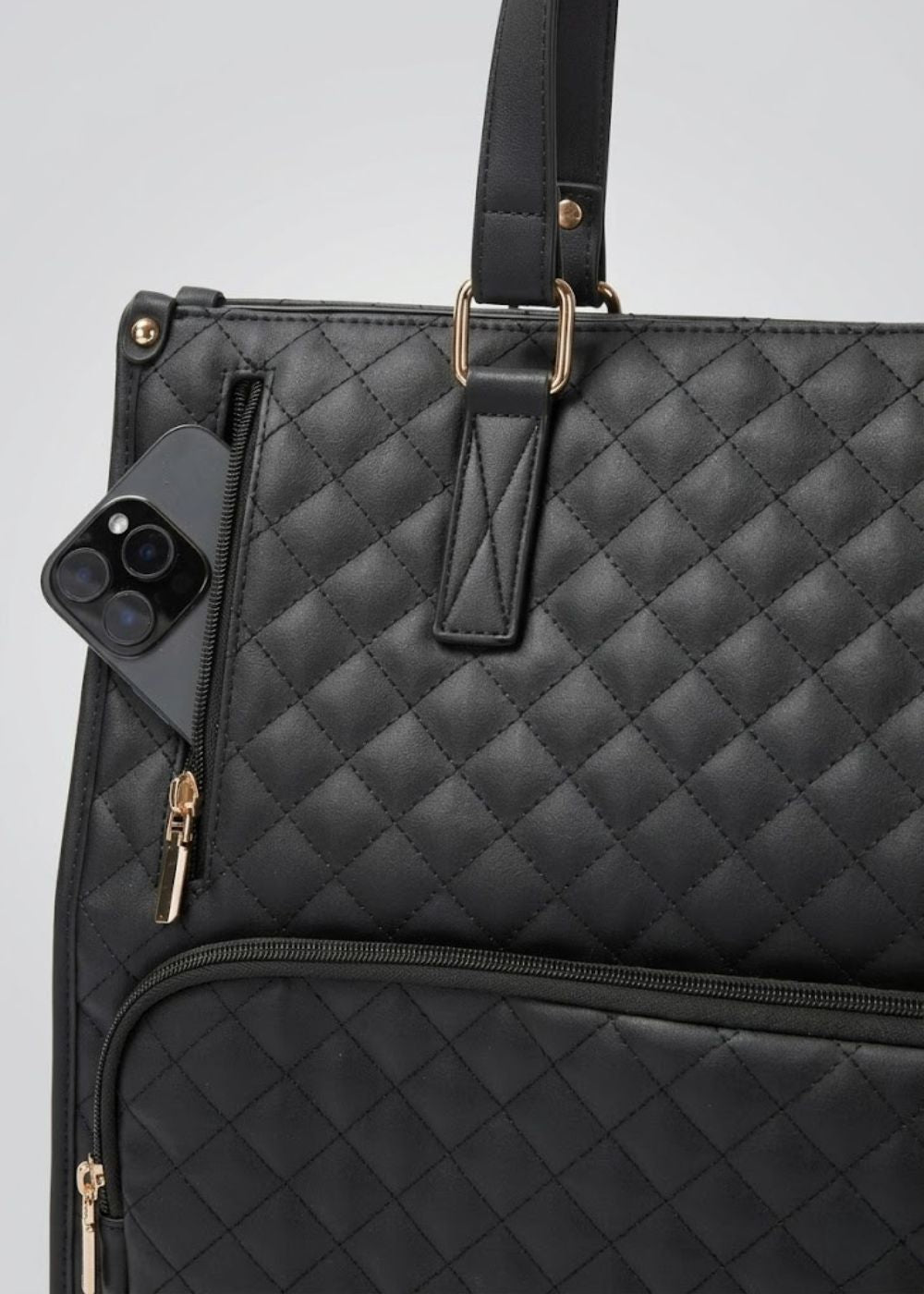 Quilted Insulated Lunch Work Tote in Black