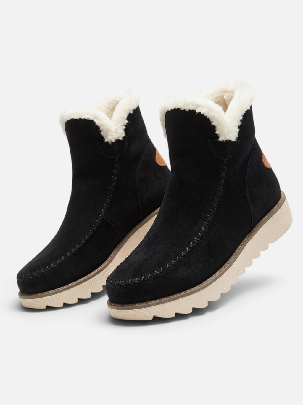 Faux Fur Lined Suede-Effect Wedge Ankle Boots