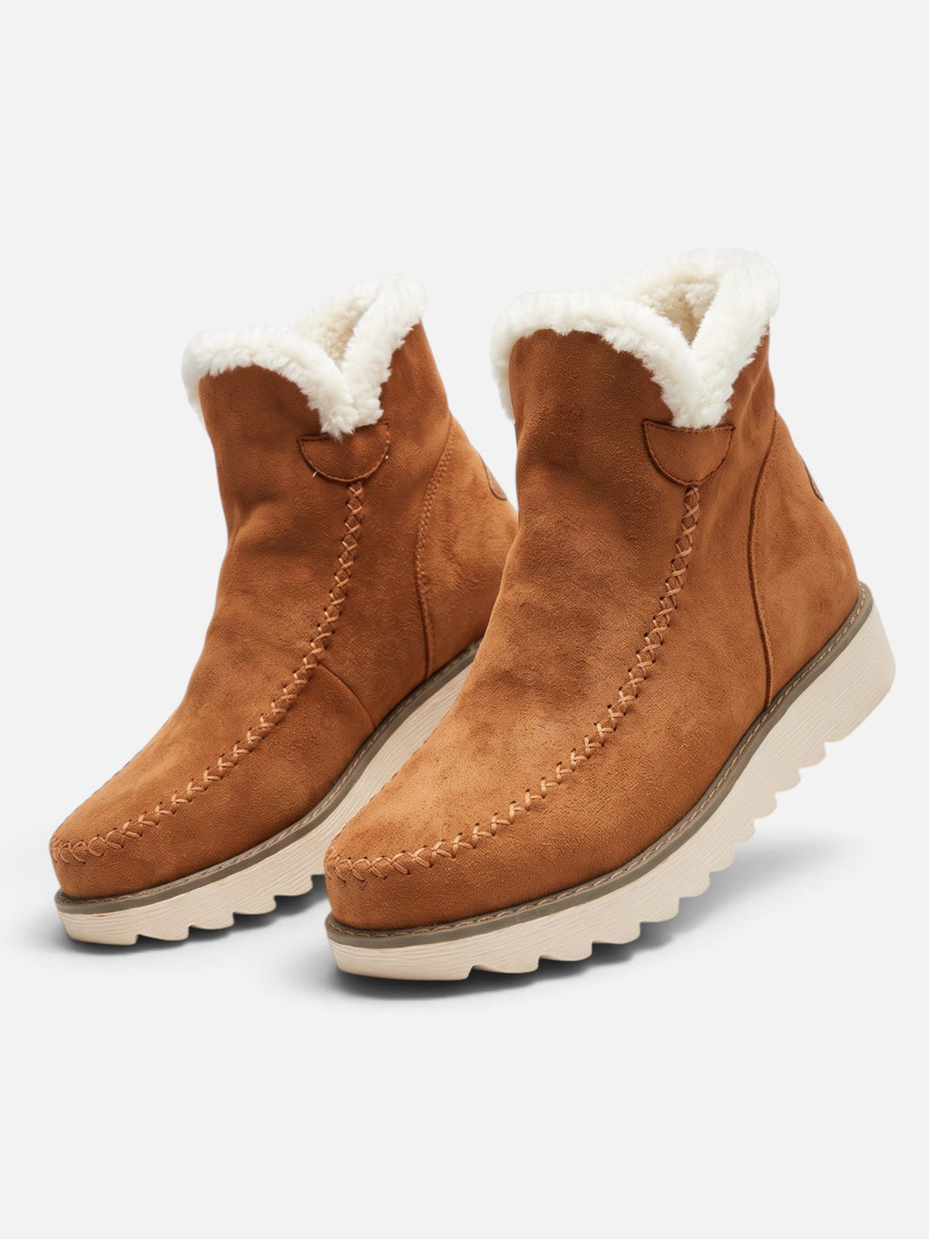 Faux Fur Lined Suede-Effect Wedge Ankle Boots