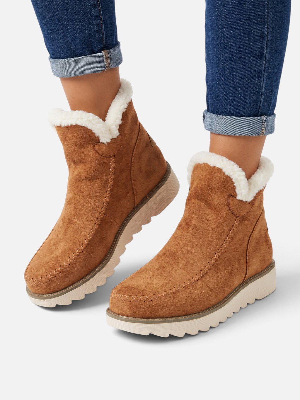 Faux Fur Lined Suede-Effect Wedge Ankle Boots