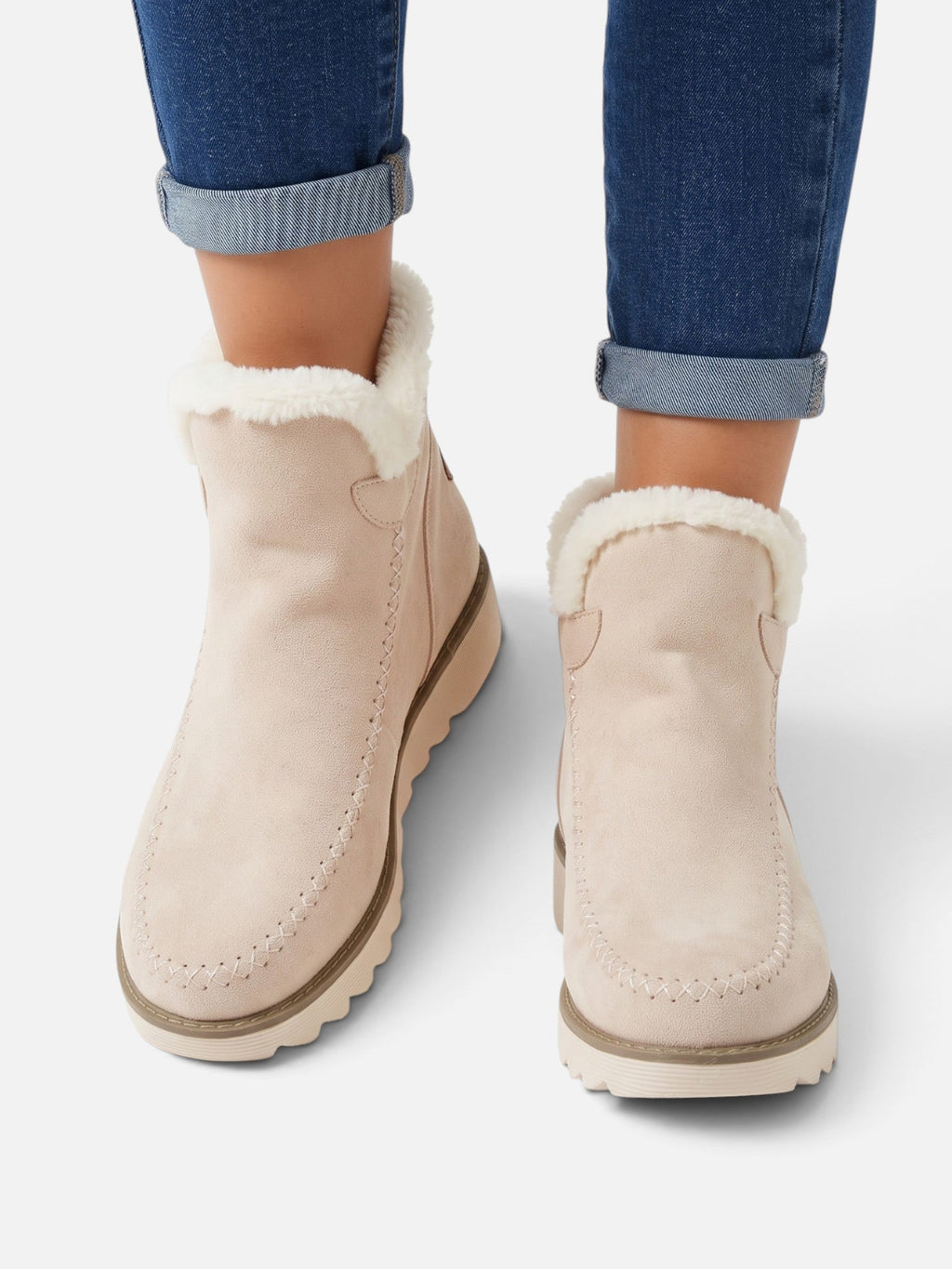 Faux Fur Lined Suede-Effect Wedge Ankle Boots