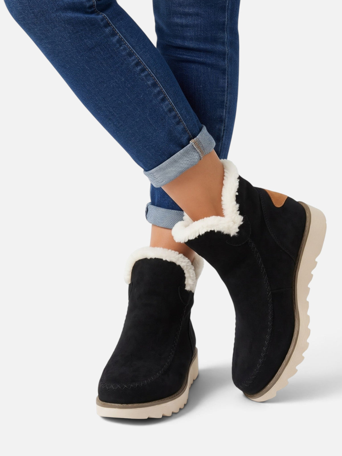 Faux Fur Lined Suede-Effect Wedge Ankle Boots
