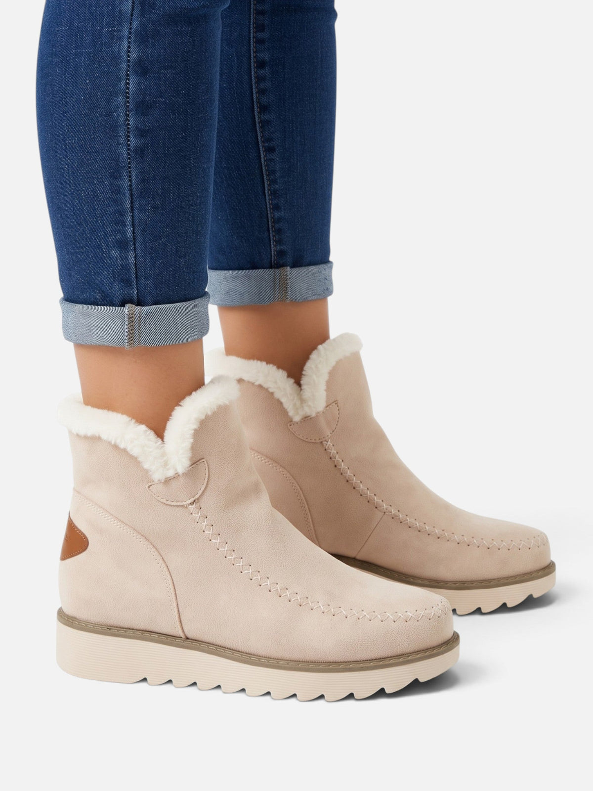 Faux Fur Lined Suede-Effect Wedge Ankle Boots