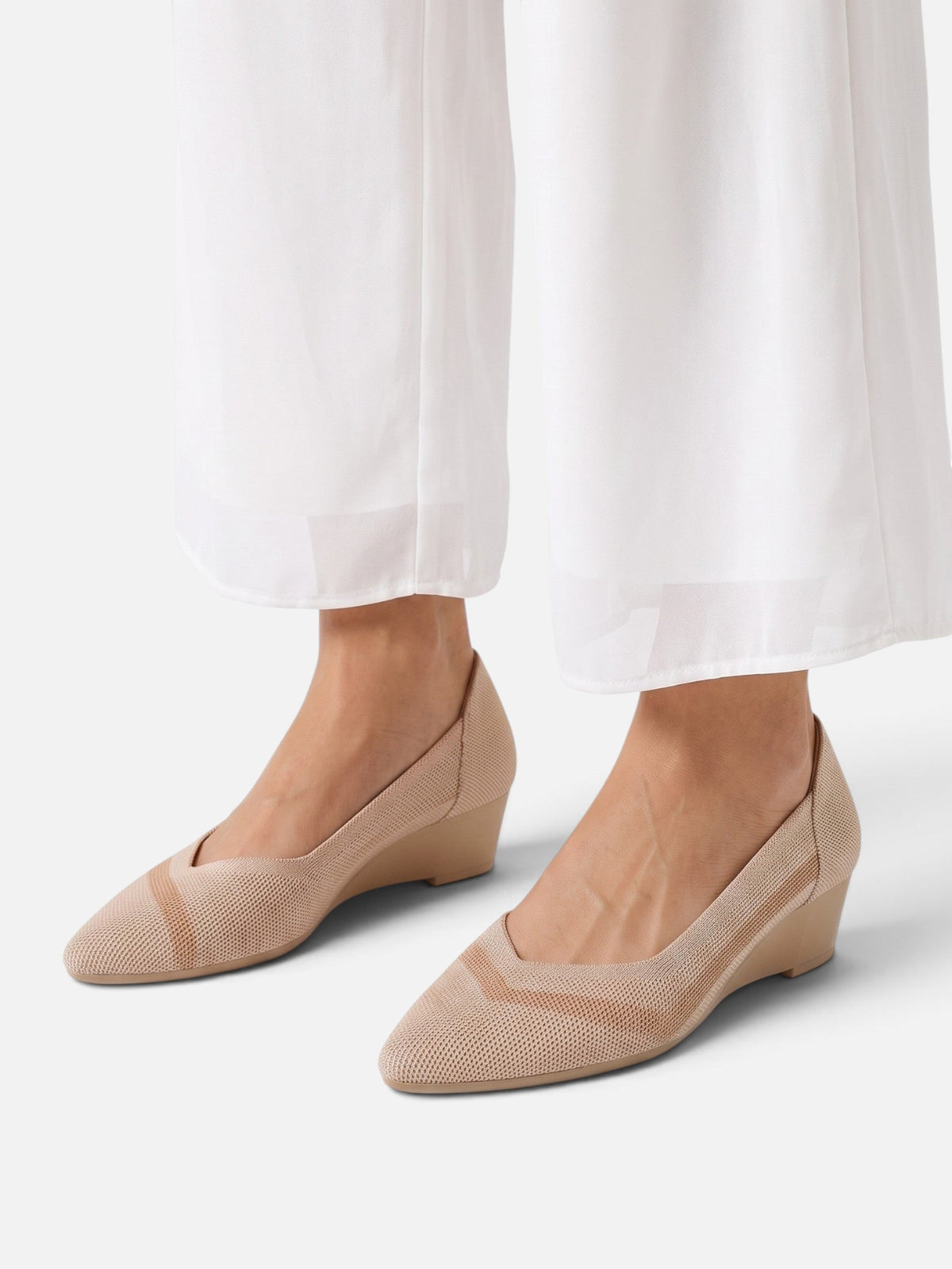 Two-Tone Knit Wedge Heels with Cushioned Insole