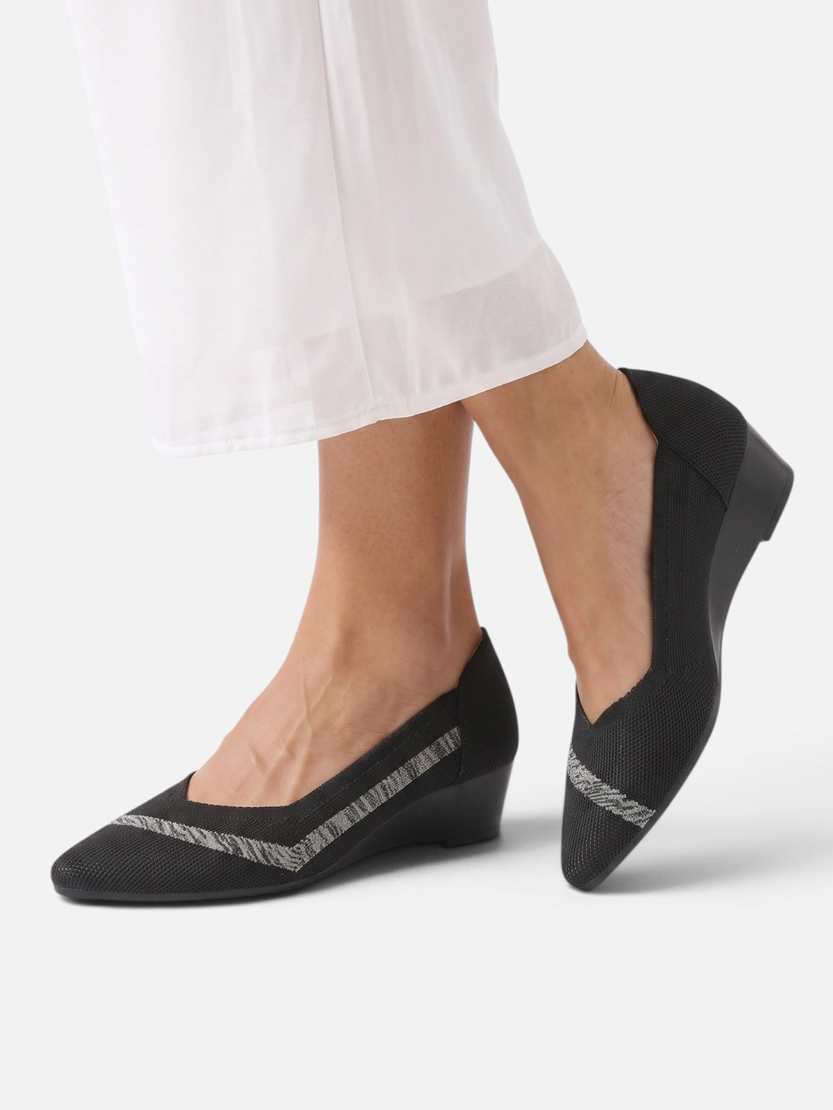 Two-Tone Knit Wedge Heels with Cushioned Insole