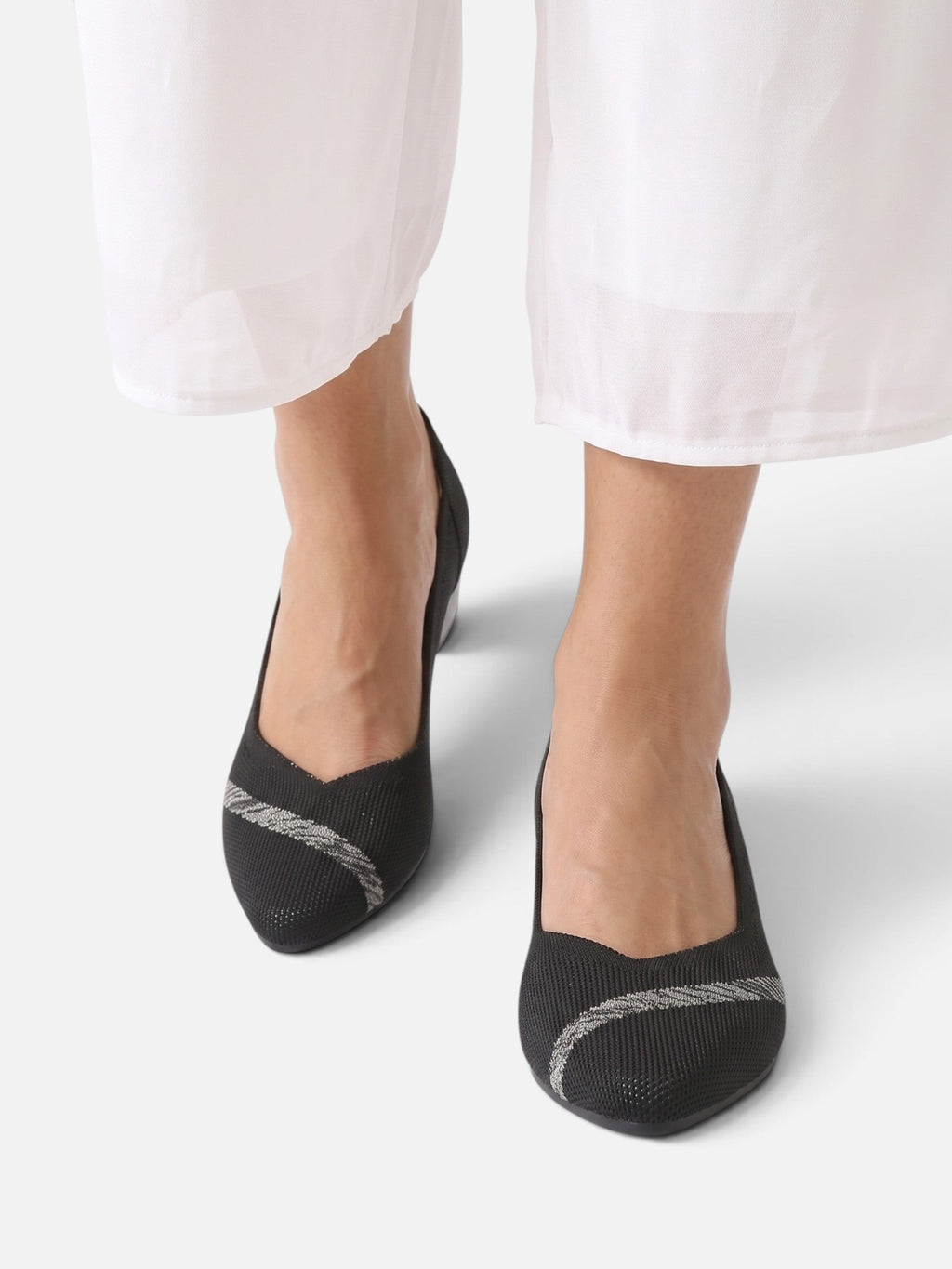 Two-Tone Knit Wedge Heels with Cushioned Insole