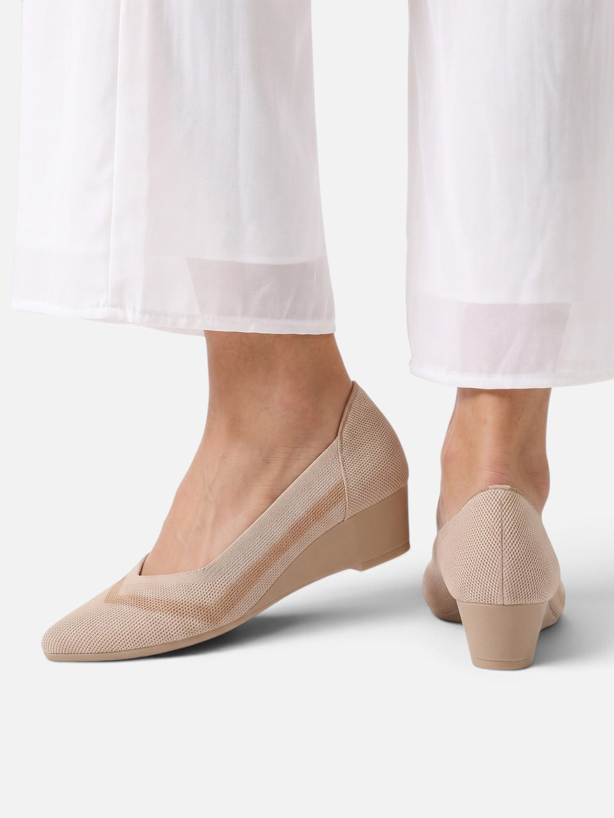 Two-Tone Knit Wedge Heels with Cushioned Insole