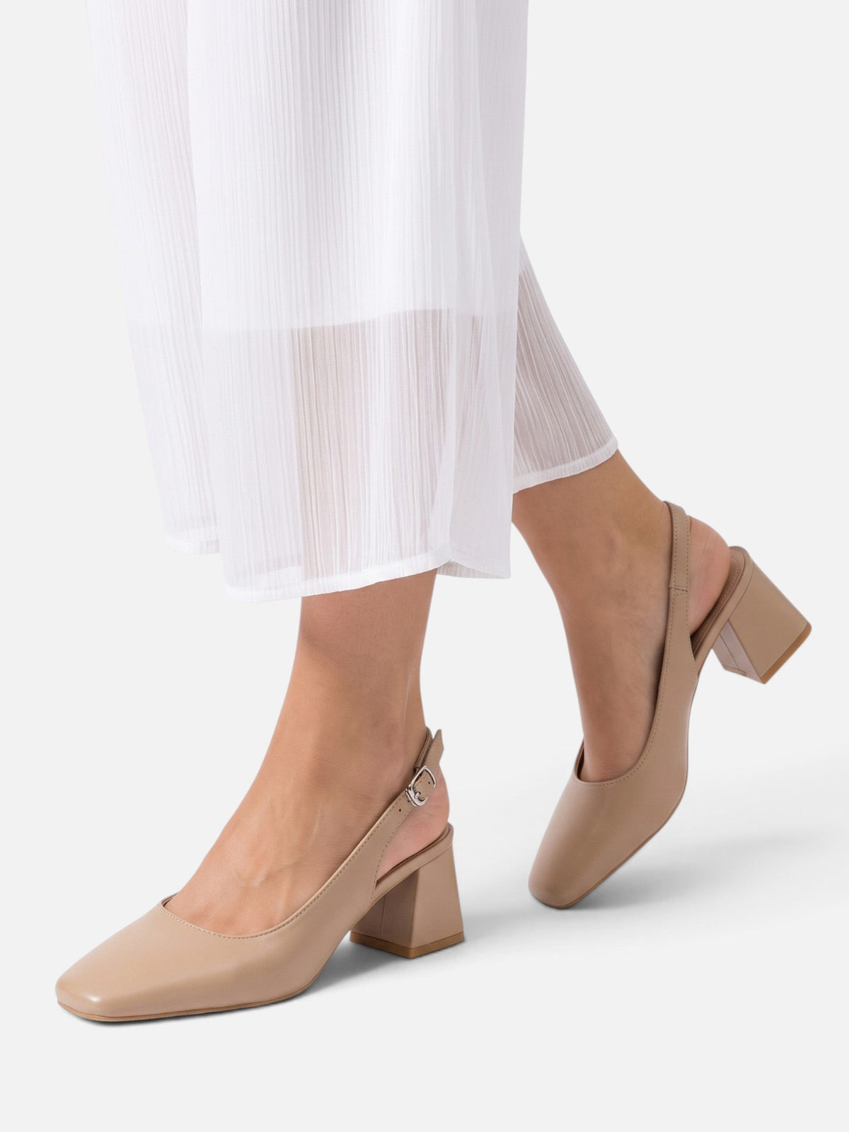 Square Toe Slingback Block Heels