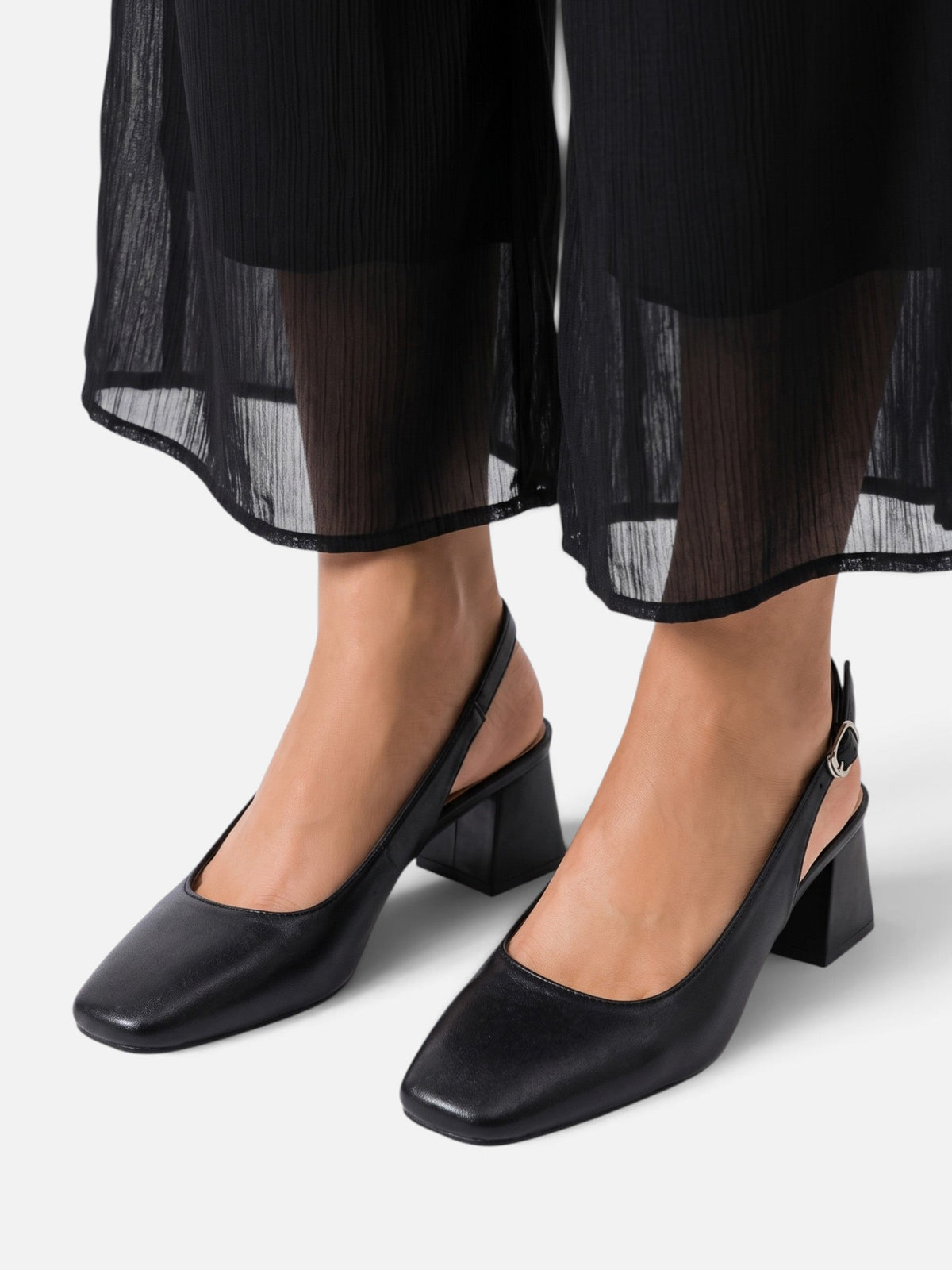 Square Toe Slingback Block Heels