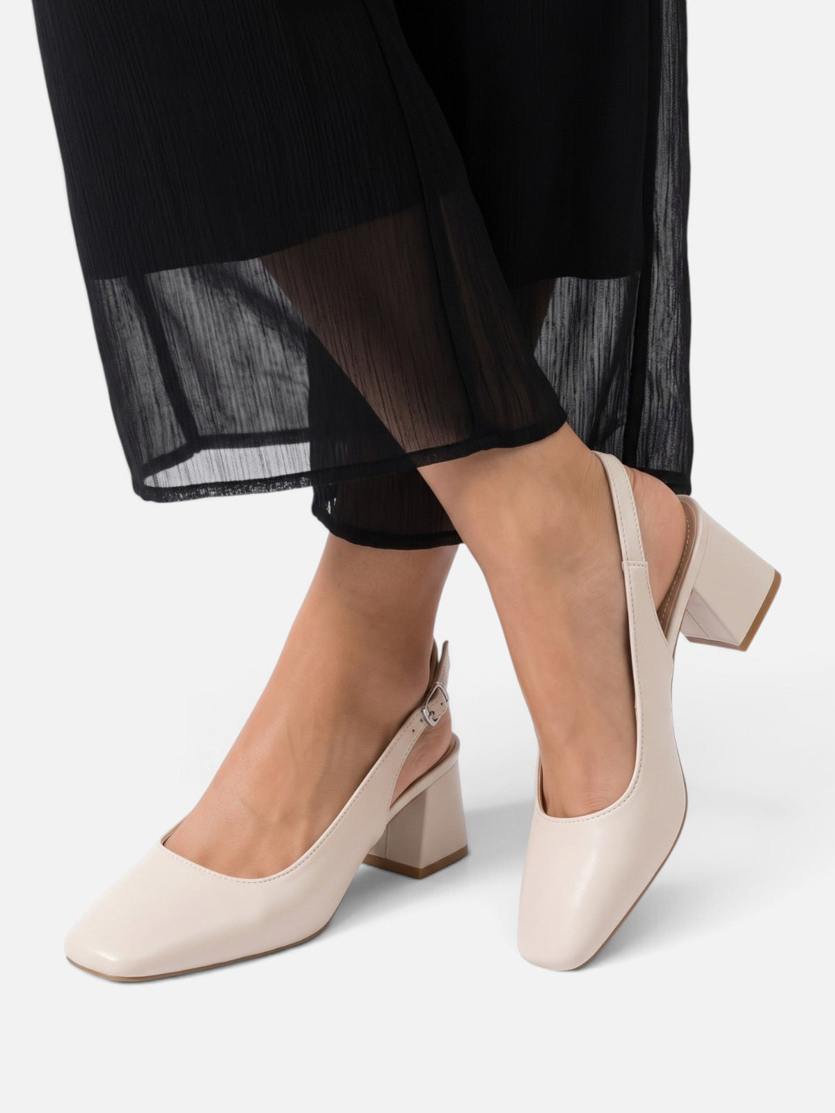 Square Toe Slingback Block Heels