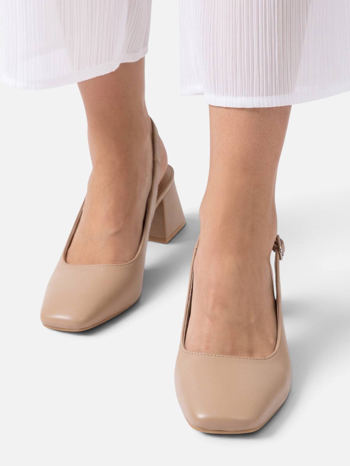 Square Toe Slingback Block Heels