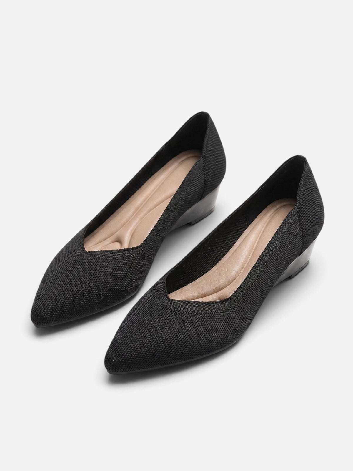 Pointed Toe Knit Wedge Heels with Cushioned Insole