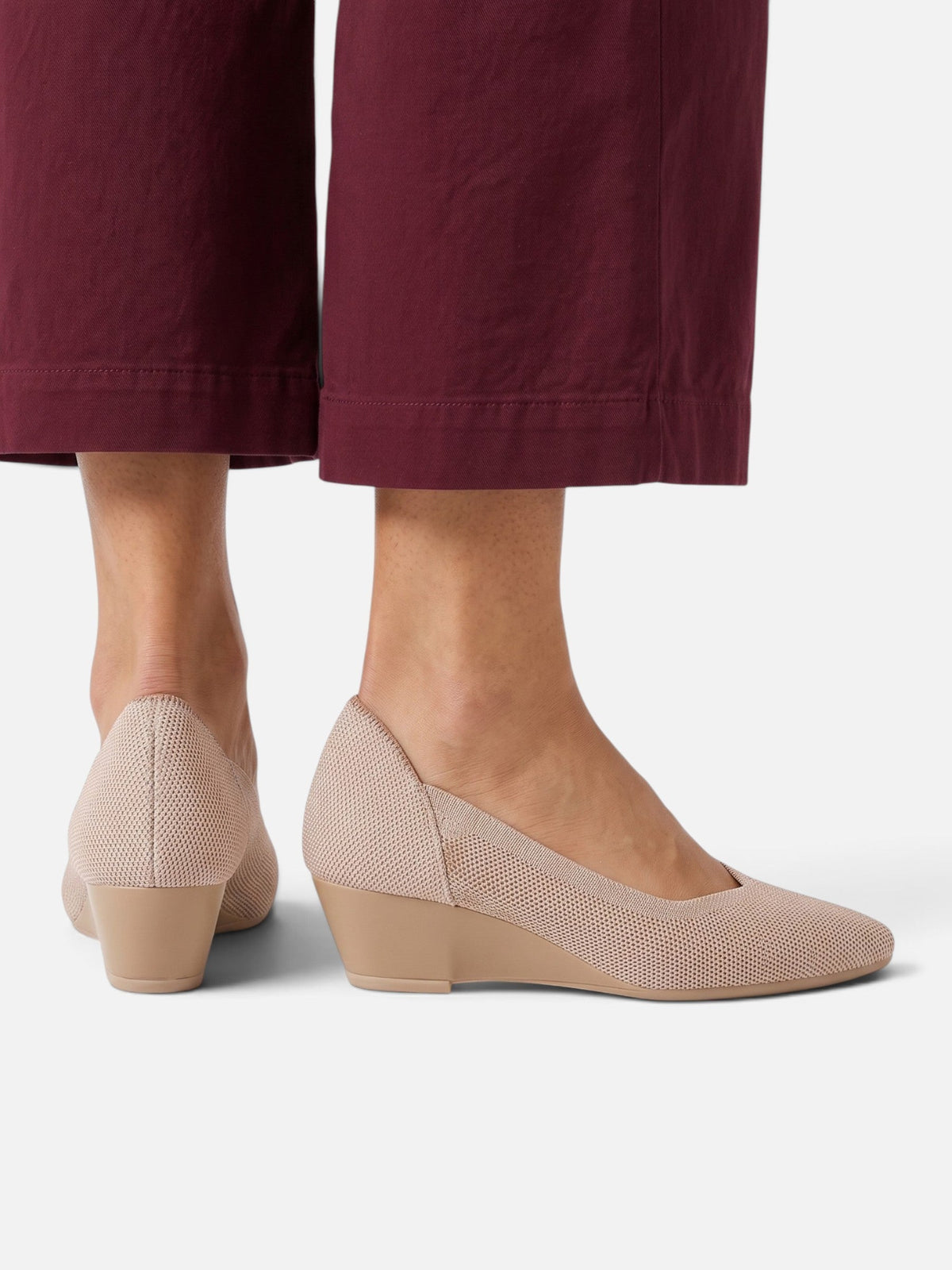 Pointed Toe Knit Wedge Heels with Cushioned Insole