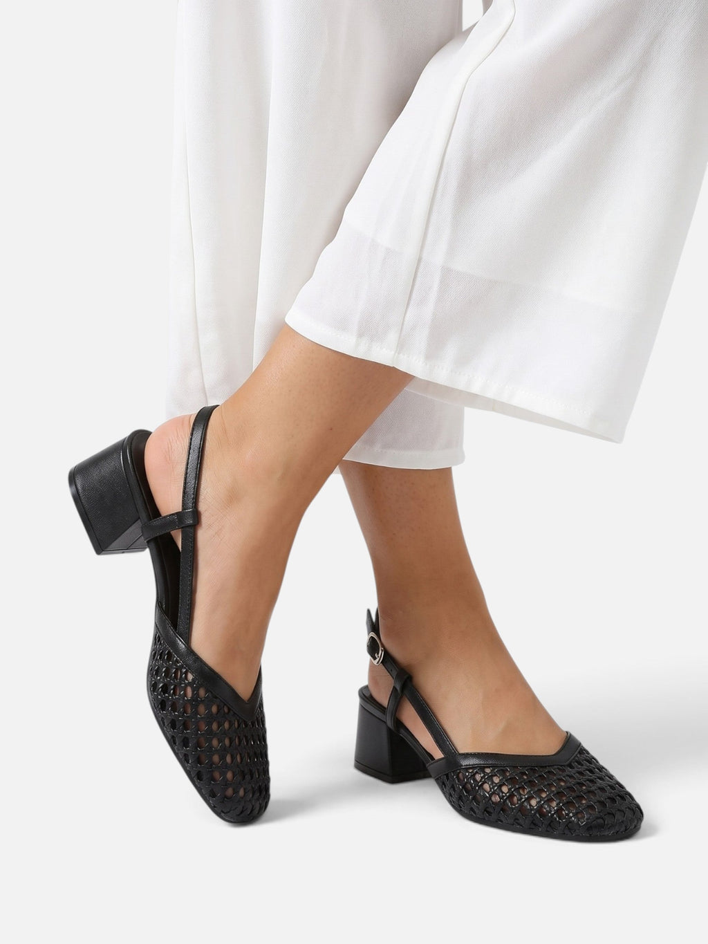 Woven Slingback Block Heels