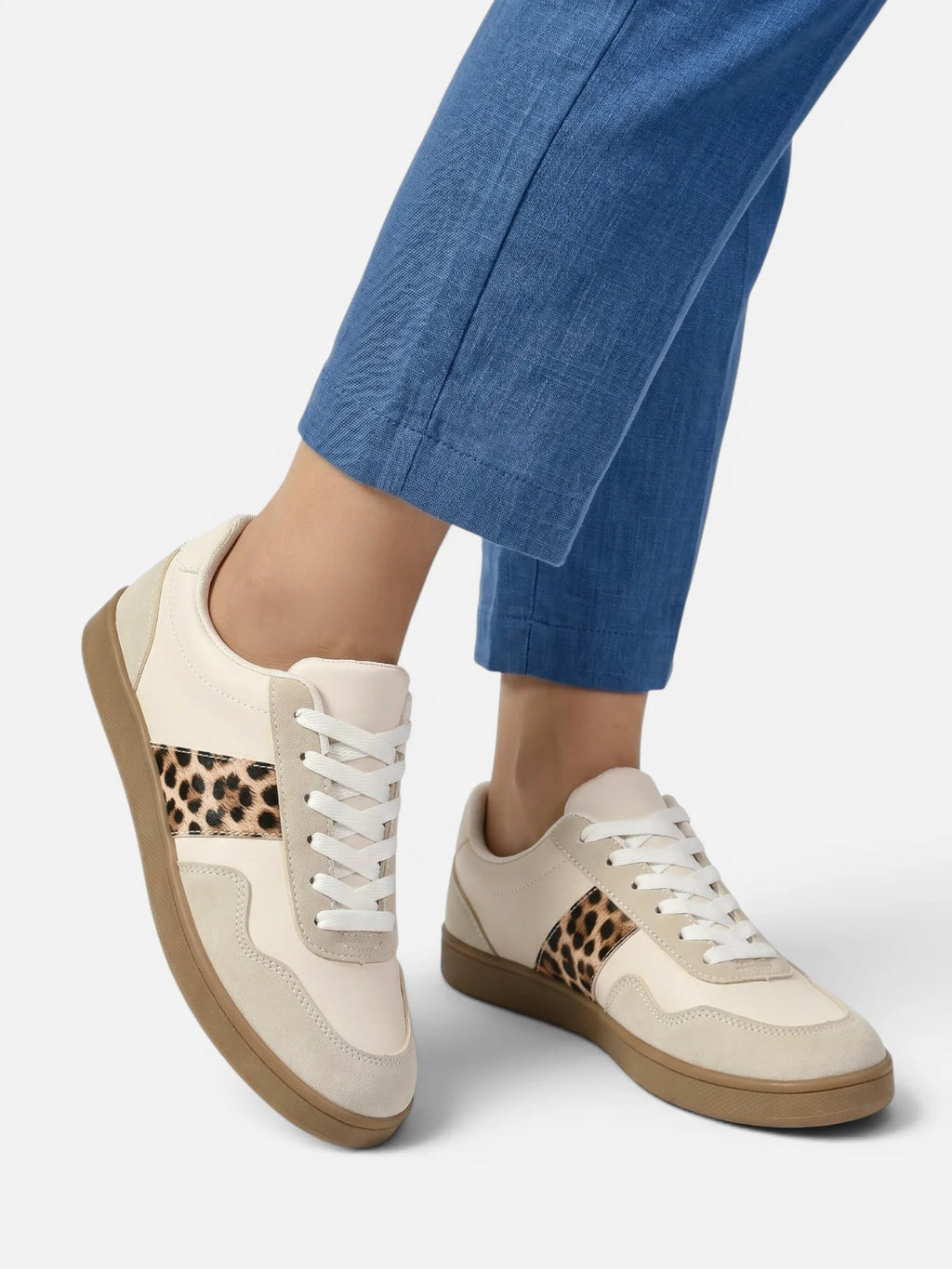 Retro Trainers with Leopard Print Stripe