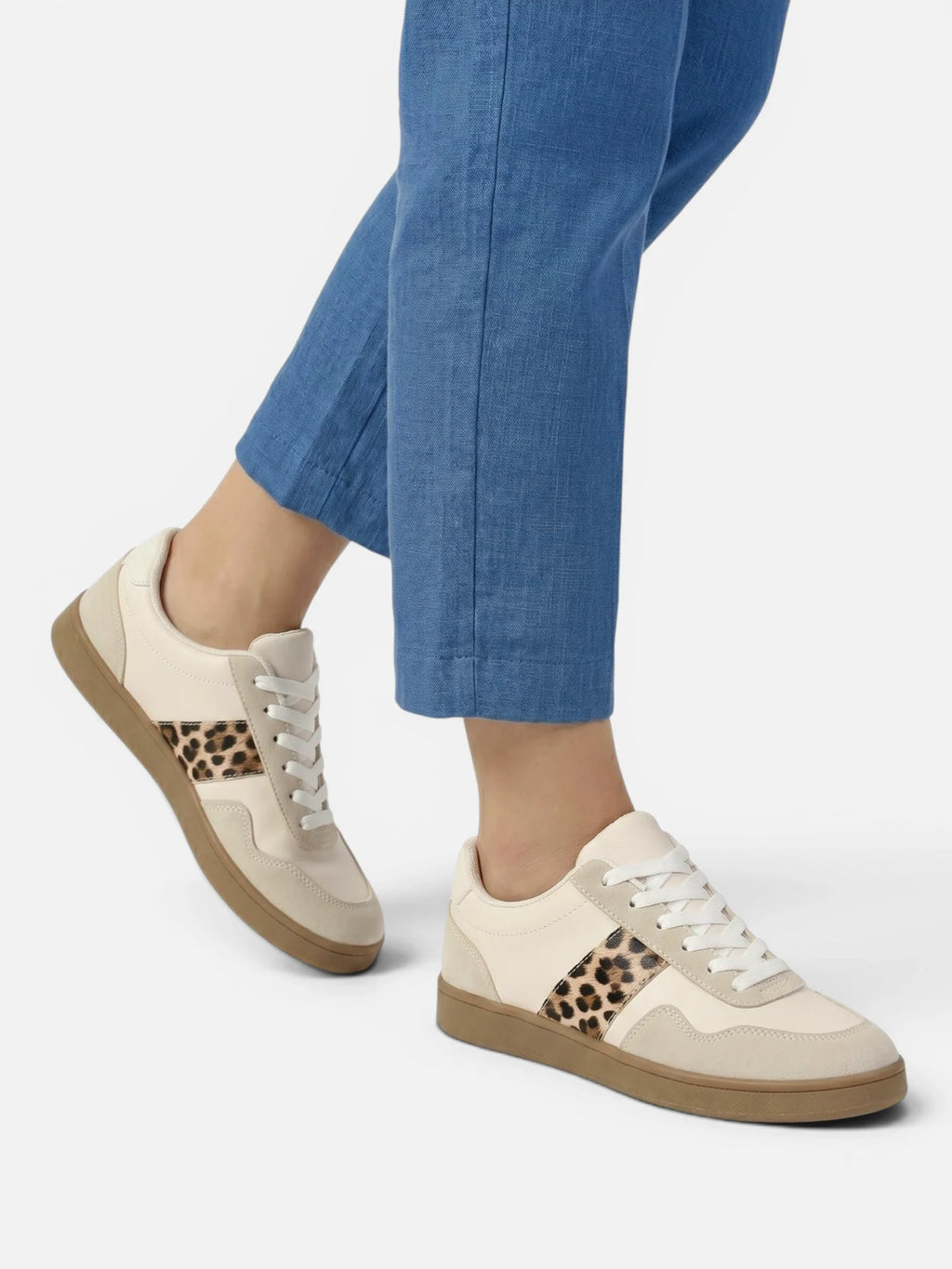 Retro Trainers with Leopard Print Stripe
