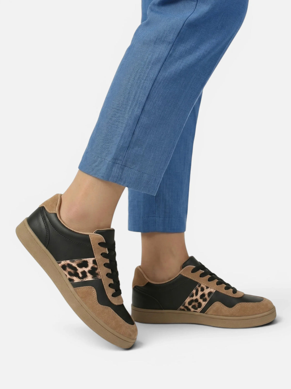 Retro Trainers with Leopard Print Stripe