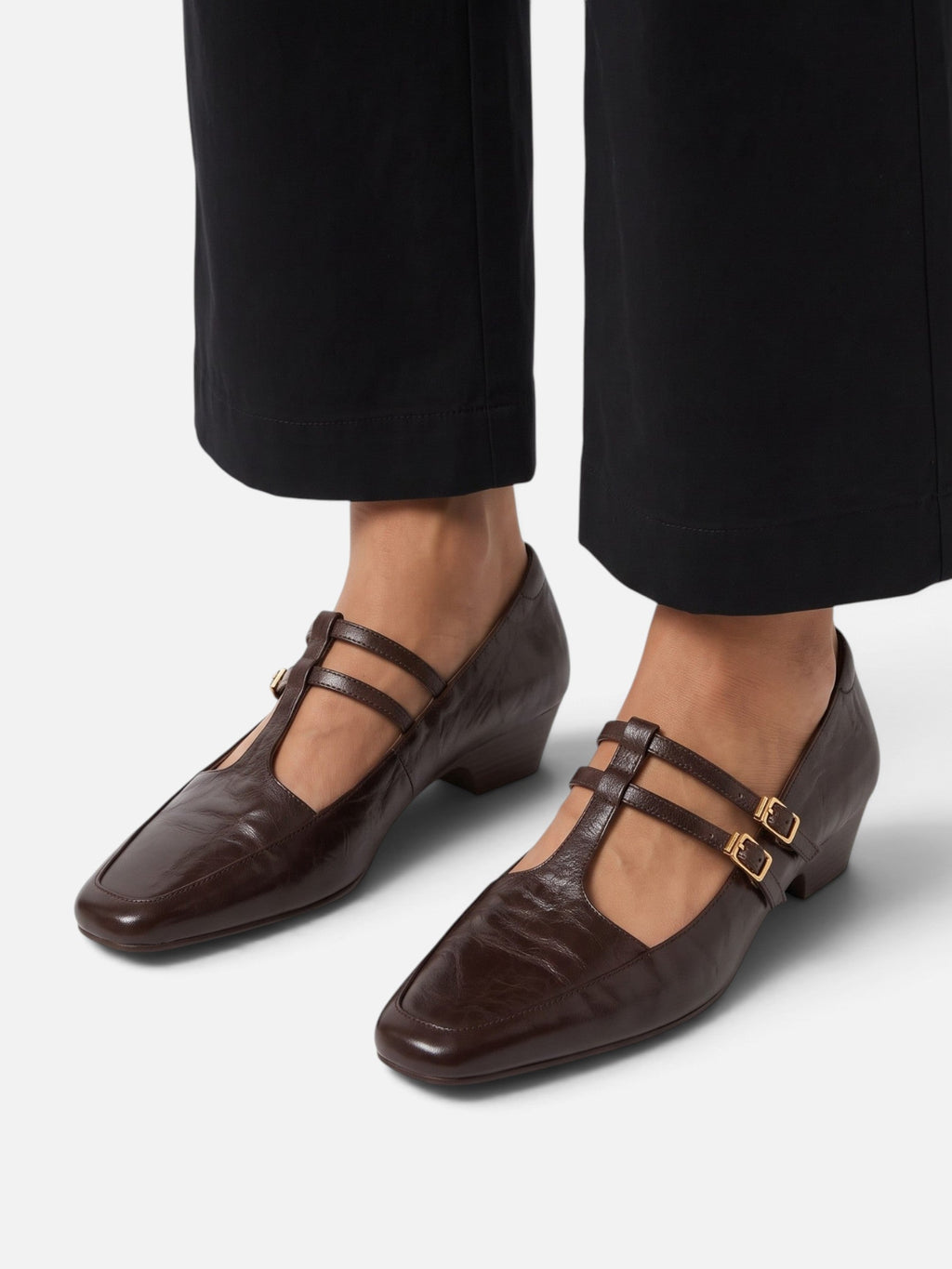 Square Toe Mary Jane Heels with Double Strap