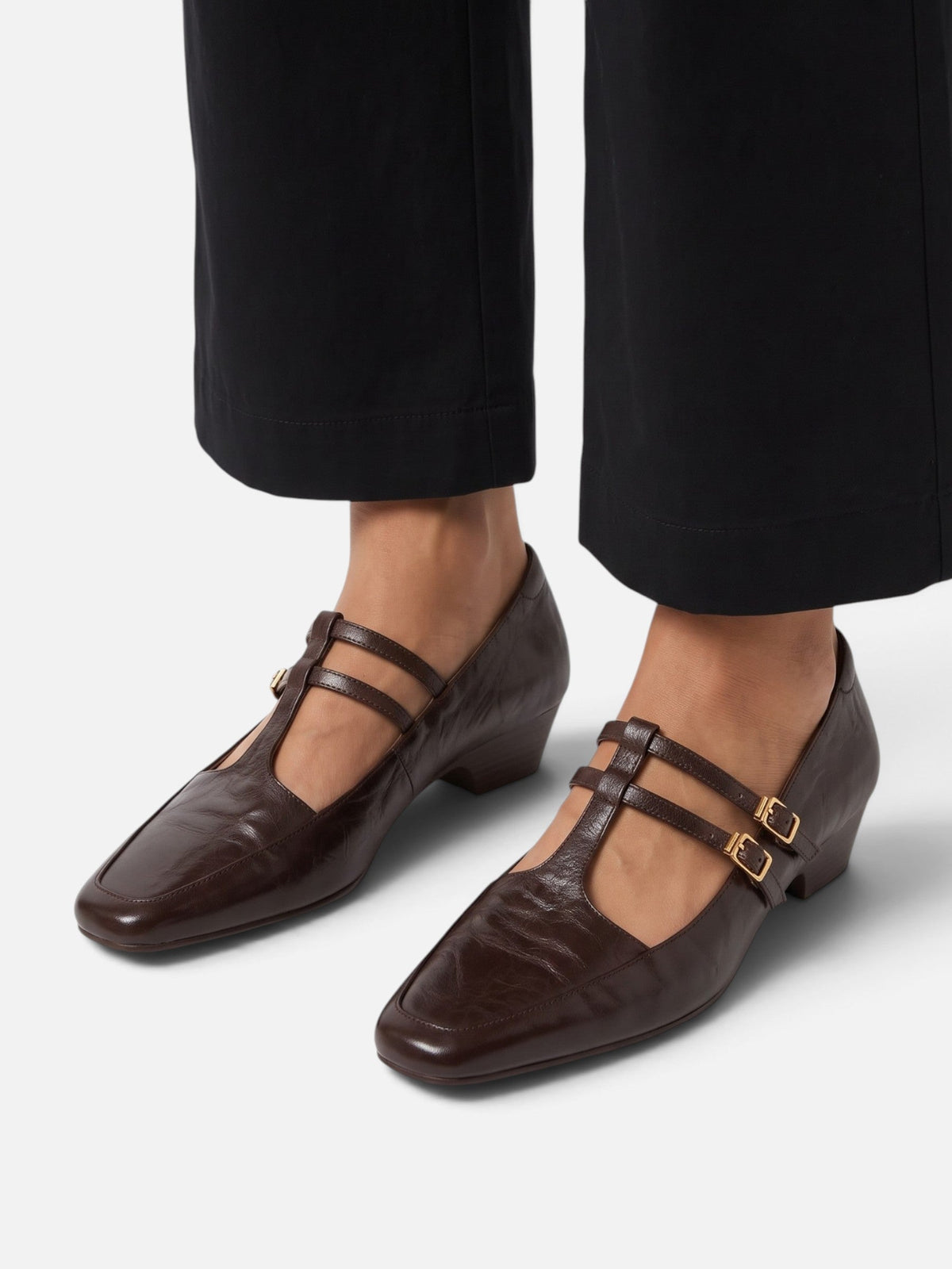 Square Toe Mary Jane Heels with Double Strap