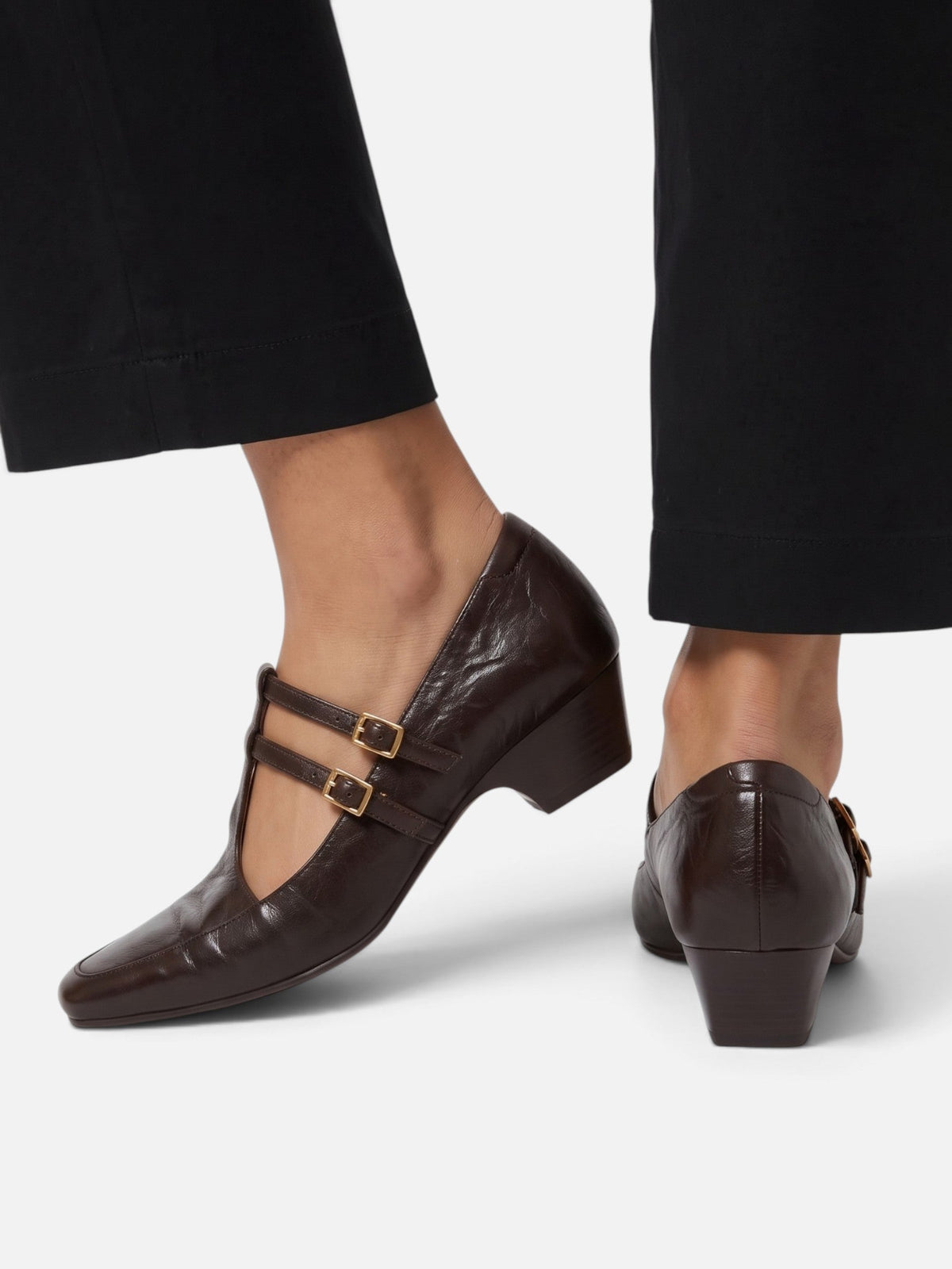 Square Toe Mary Jane Heels with Double Strap