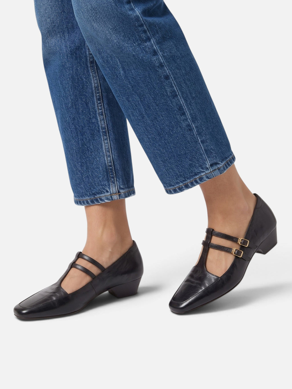 Square Toe Mary Jane Heels with Double Strap