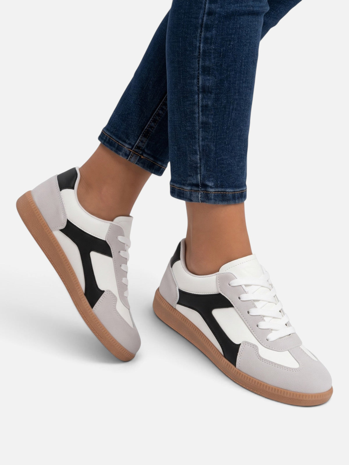 Two-Tone Panelled Retro Trainers