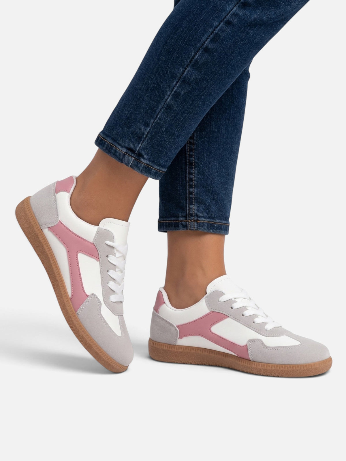 Two-Tone Panelled Retro Trainers
