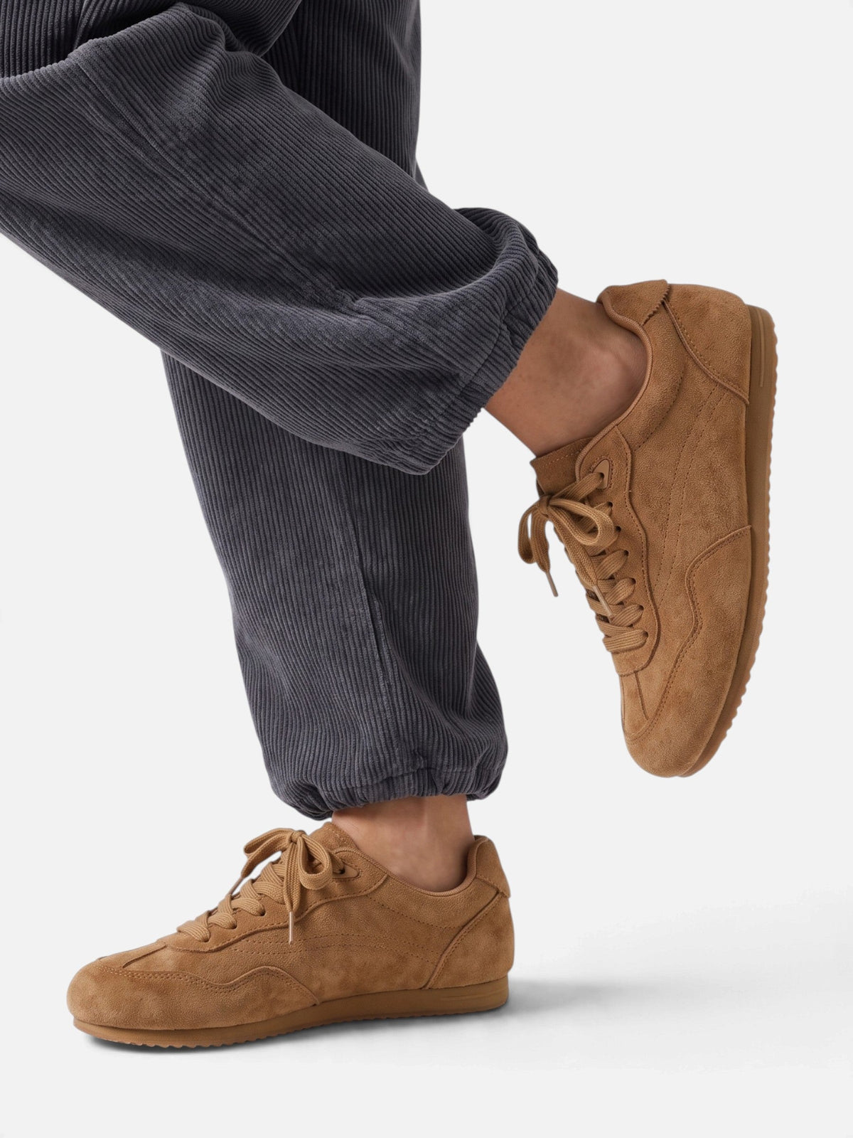 Suede-Look Retro Lace-Up Trainers