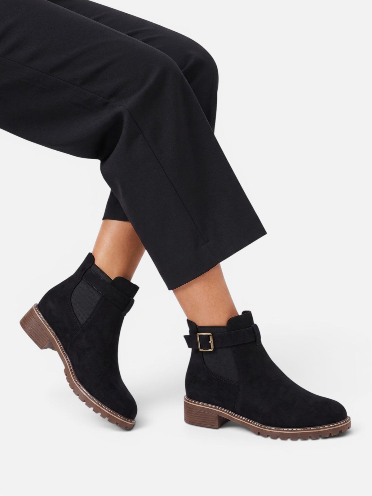 Suede Chelsea Boots with Buckle and Chunky Sole