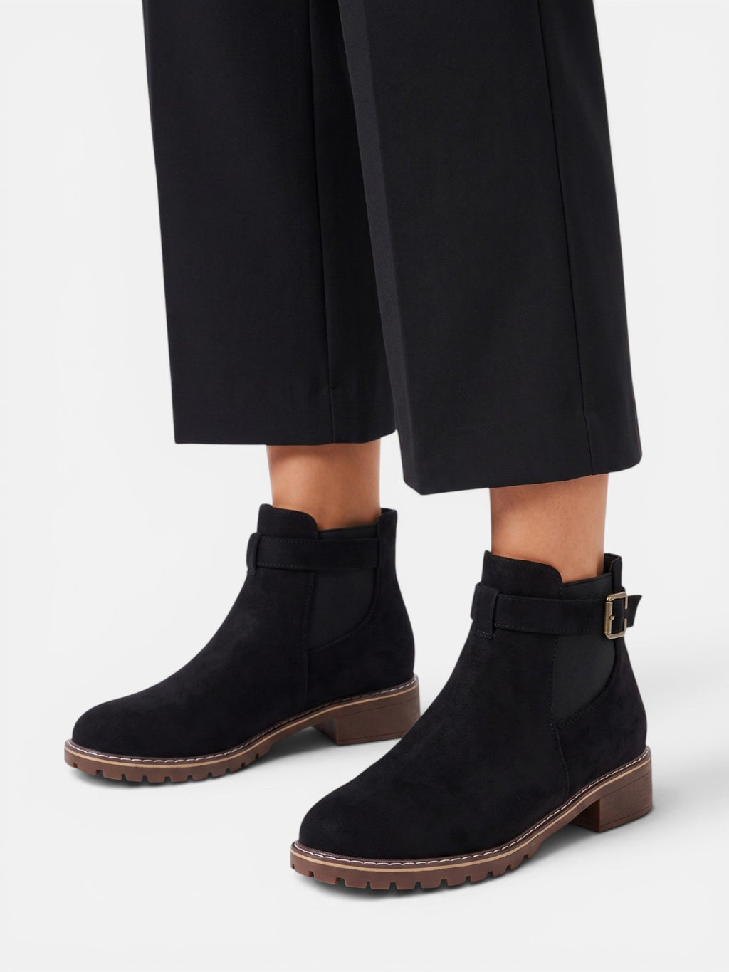 Suede Chelsea Boots with Buckle and Chunky Sole