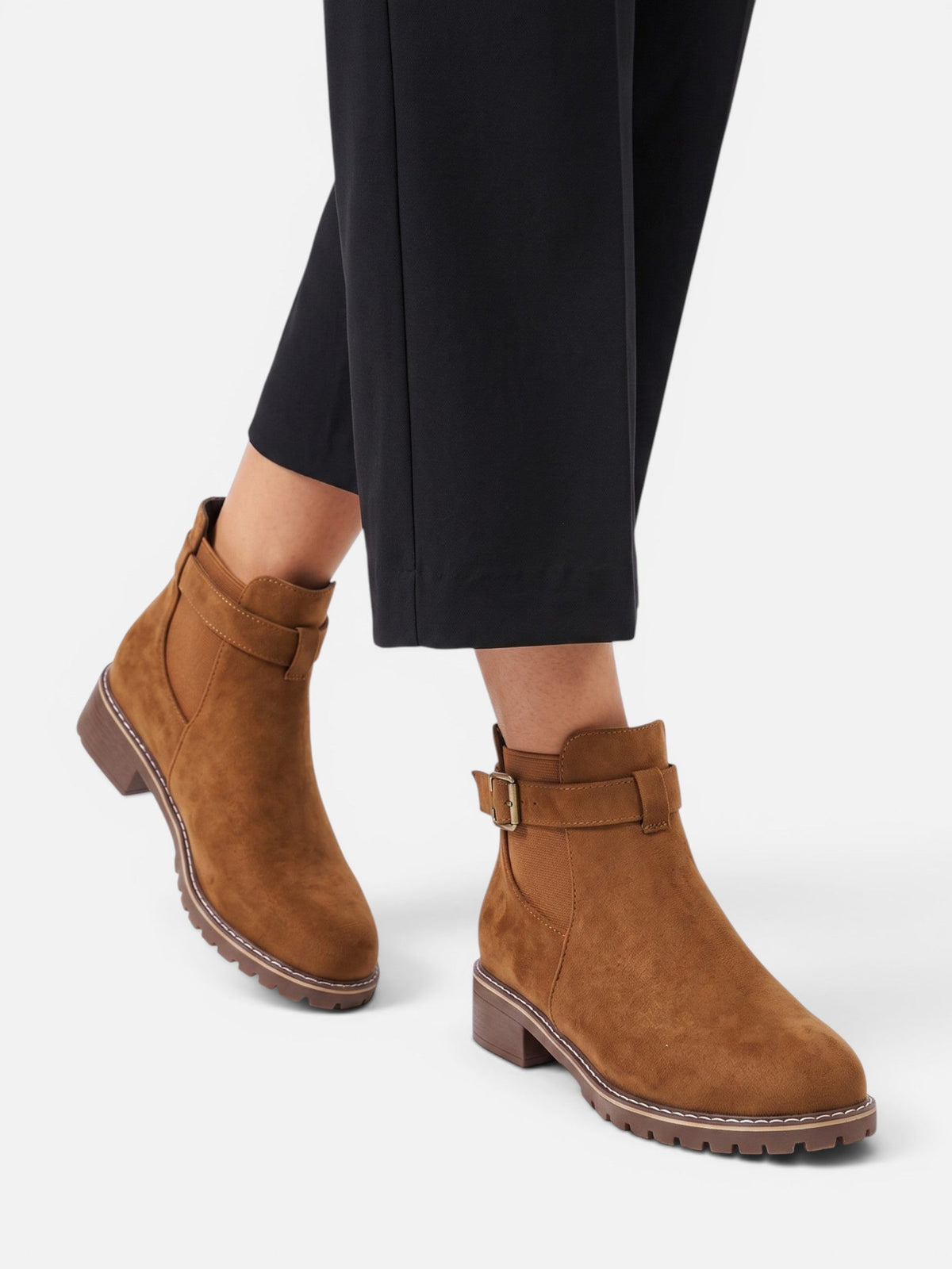 Suede Chelsea Boots with Buckle and Chunky Sole