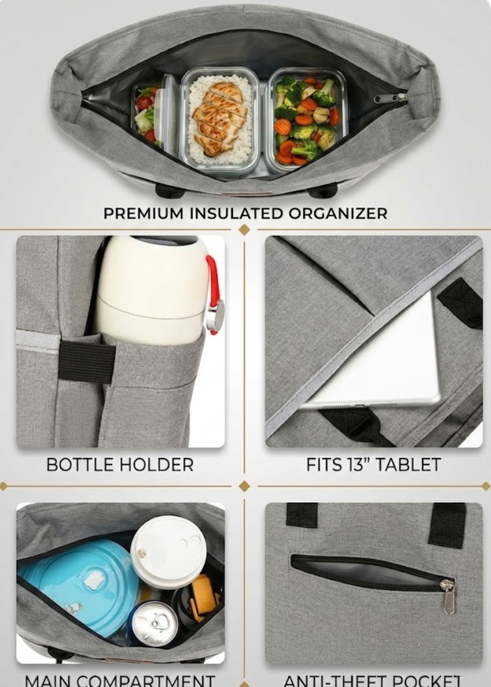 Insulated Lunch Tote in Grey