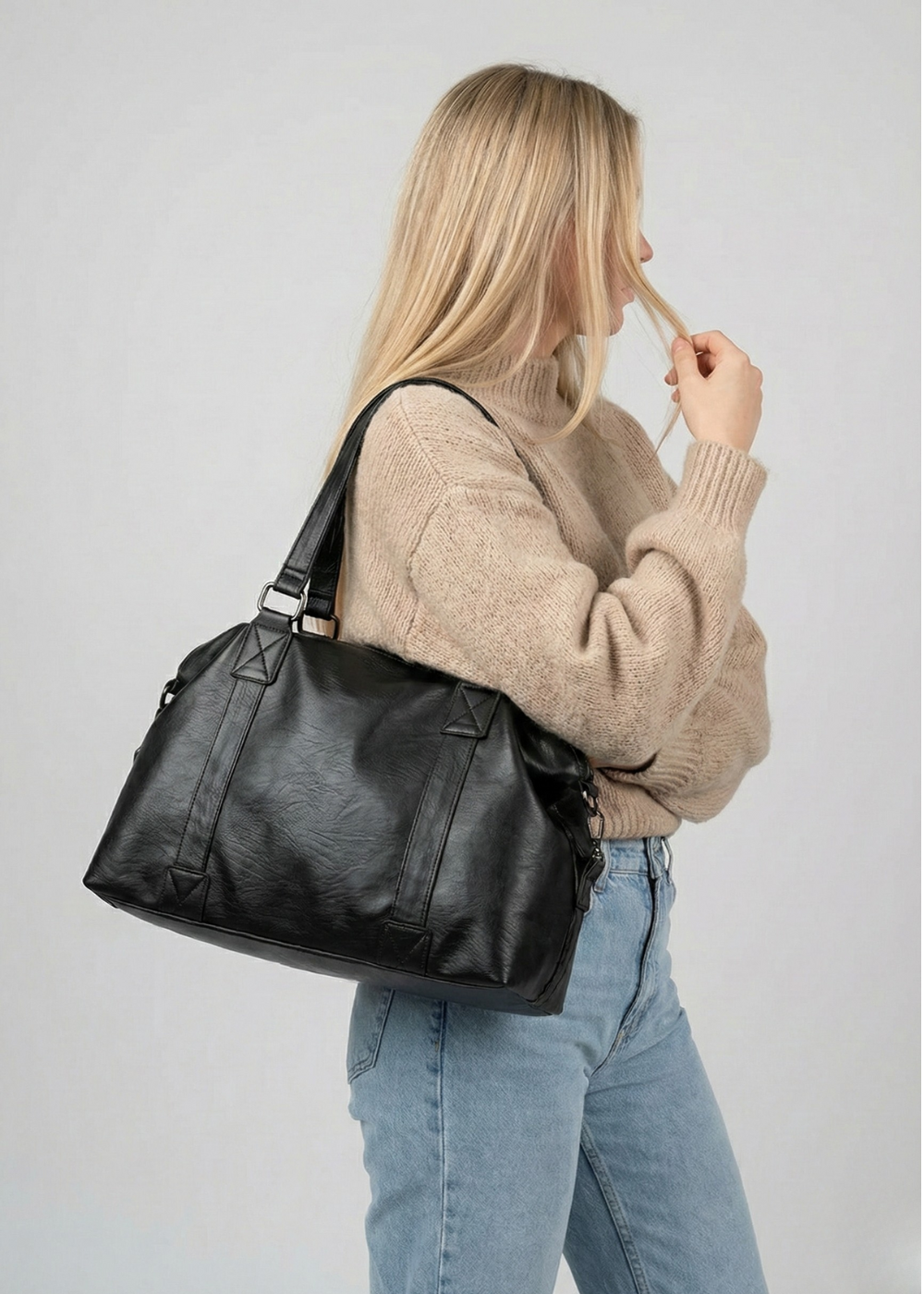 Vegan Leather University Tote with Wide Straps