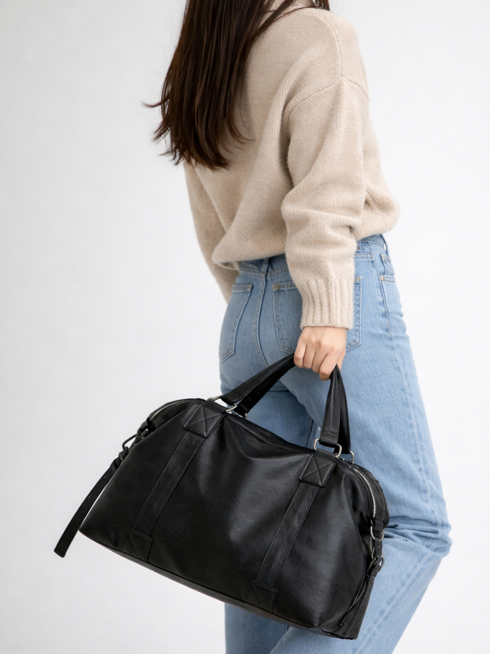 Vegan Leather University Tote with Wide Straps